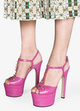 Studded Leather Platform Sandal Pump, Fuchsia