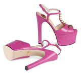 Studded Leather Platform Sandal Pump, Fuchsia