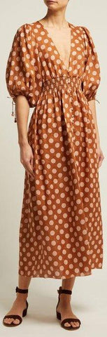 Primrose Shirred Polka-Dot Linen Dress