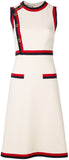 Button-Detailed Grosgrain-Trimmed Jersey Dress, White