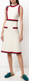 Button-Detailed Grosgrain-Trimmed Jersey Dress, White