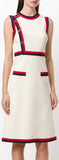 Button-Detailed Grosgrain-Trimmed Jersey Dress, White
