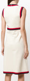 Button-Detailed Grosgrain-Trimmed Jersey Dress, White