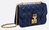 Dioraddict Flap Bag In Cannage Lambskin Leather, Blue