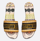 'Dway' Flat Mule in Embroidered Cotton