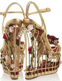 Rose-Embellished Caged Sandals - DESIGNER INSPIRED FASHIONS
