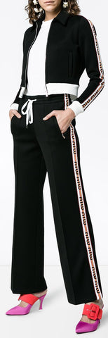 Striped Sports Jacket and Pant Set with Logo