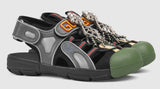 Leather and Mesh Sandals with Crystals