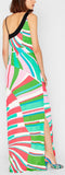 Shell Print Single Shoulder Belted Maxi Dress