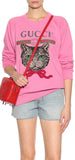 Pink Long Sleeve Jersey Logo Cat Patch Sweatshirt