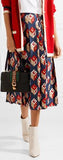 Pleated Printed Midi Skirt