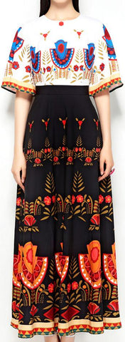 Print Color-Contrast Maxi Dress