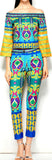 Print Off-Shoulder Top and Cropped Pant Set