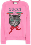 Pink Long Sleeve Jersey Logo Cat Patch Sweatshirt