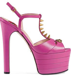 Studded Leather Platform Sandal Pump, Fuchsia