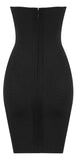 Button-Embellished Embroidered Strapless Mini Dress