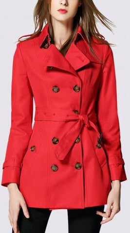 Short Trench Coat in Cherry Red - DESIGNER INSPIRED FASHIONS
