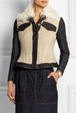 White Denim-Paneled Shearling Jacket