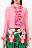 Ruffle-Trimmed Blouse, Pink