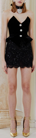Sequined Velvet and Lace Bustier Mini Dress