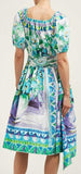 Off-the-Shoulder Shirred Printed Cotton-Poplin Dress