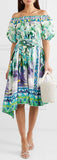 Off-the-Shoulder Shirred Printed Cotton-Poplin Dress
