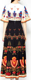 Print Color-Contrast Maxi Dress