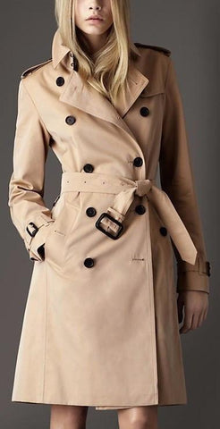 Notched Collar Buckle Sleeve and Waist Tie Trench Coat in Apricot or Black - DESIGNER INSPIRED FASHIONS