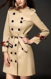Double Wrap Strap Buckle Trench Coat in Khaki - DESIGNER INSPIRED FASHIONS