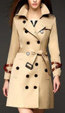 Double Wrap Strap Buckle Trench Coat in Khaki - DESIGNER INSPIRED FASHIONS