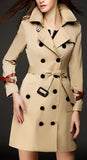 Double Wrap Strap Buckle Trench Coat in Khaki - DESIGNER INSPIRED FASHIONS