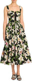 Lace-Up Floral-Print Cotton-Poplin Midi Dress