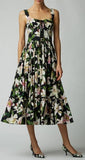 Lace-Up Floral-Print Cotton-Poplin Midi Dress