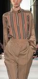 Cut-out Detail Icon Stripe Cotton Blouse