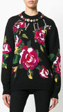 Rose Print Knitted Sweater with Embellishments