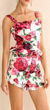 Peony Print Ruffled Corset Top and Short Set