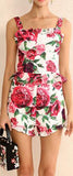 Peony Print Ruffled Corset Top and Short Set