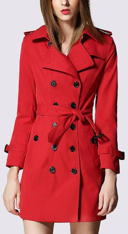 Double-Breasted Trench Coat in Hot Pepper Red - DESIGNER INSPIRED FASHIONS