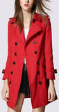 Double-Breasted Trench Coat in Hot Pepper Red - DESIGNER INSPIRED FASHIONS
