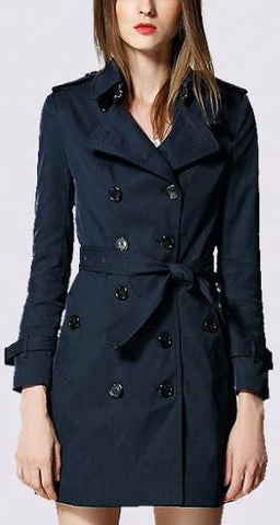 Double-Breasted Trench Coat in Dark Blue - DESIGNER INSPIRED FASHIONS