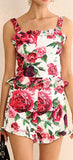 Peony Print Ruffled Corset Top and Short Set