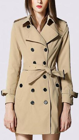 Double-Breasted Trench Coat in Khaki - DESIGNER INSPIRED FASHIONS