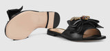 Leather Slide with Bow-Black