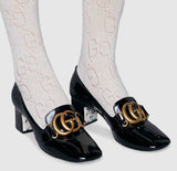 Patent Mid Heel Pumps with Double G - Black or Red