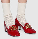 Patent Mid Heel Pumps with Double G - Black or Red