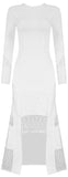 Asymmetrical Mesh-Paneled Midi Dress, White