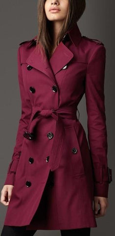 Waist Tie Trench Coat in Deep Red - DESIGNER INSPIRED FASHIONS