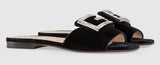 Velvet Slide with Crystal G- Black, Pink, Cobalt Blue
