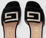Velvet Slide with Crystal G- Black, Pink, Cobalt Blue