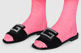 Velvet Slide with Crystal G- Black, Pink, Cobalt Blue